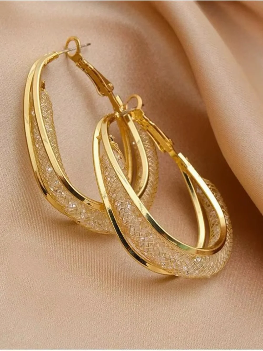 ** High-Quality Stainless Steel Gold Textured Double Hoop Earrings